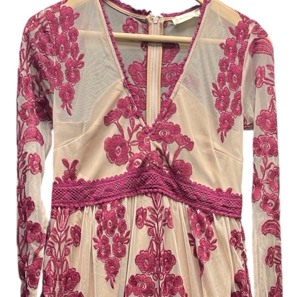 Altar'd State Burgundy Floral Long Sleeve Dress Boho Lined Size Small - Picture 3 of 11